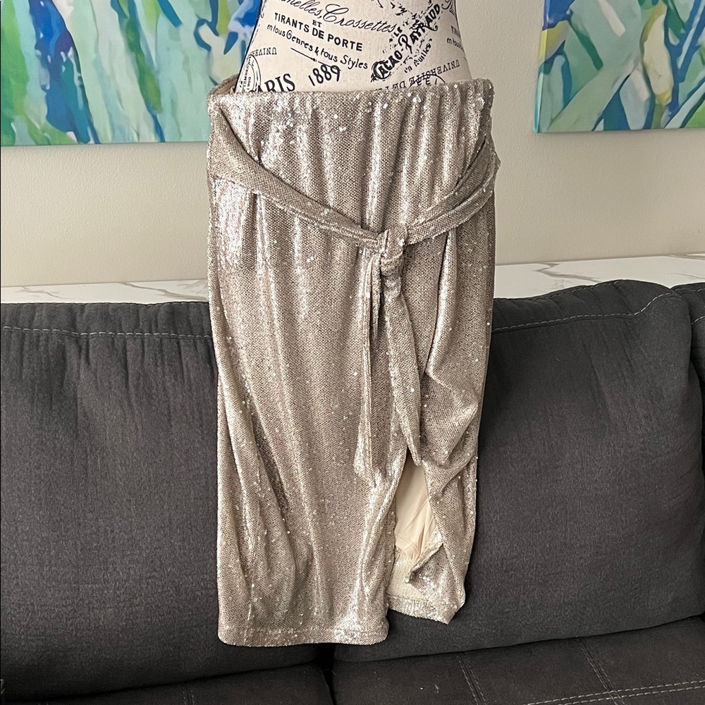 Express Shimmering Silver Midi Skirt